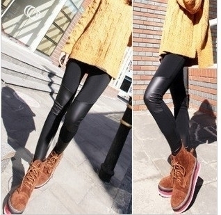 B214 2012 knee symmetrical patchwork faux leather fashion legging 154g