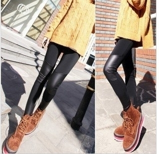 B214 2012 knee symmetrical patchwork faux leather fashion legging 154g free shipping