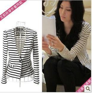 B23 outerwear stripe short jacket female , Free Shipping