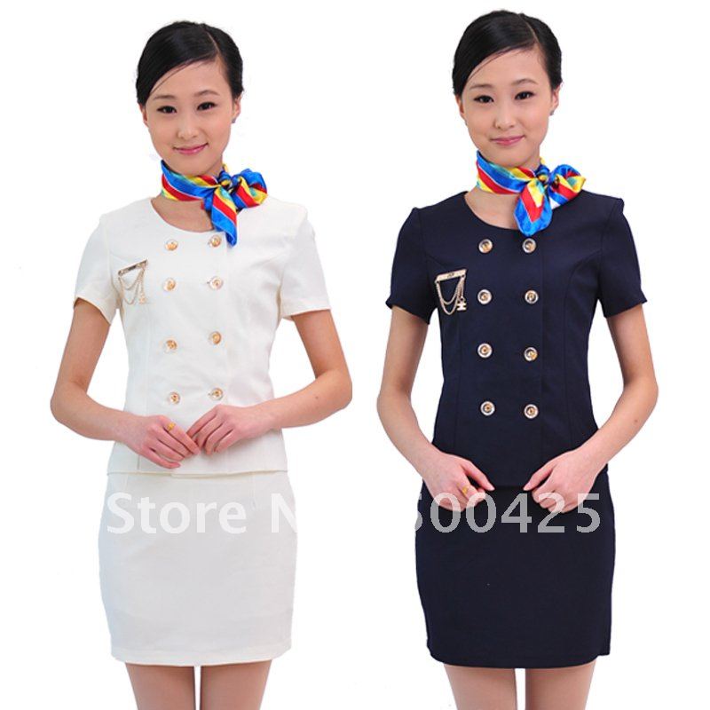 B49 stewardess uniforms professional set work wear . summer short-sleeve . women's front desk clothes