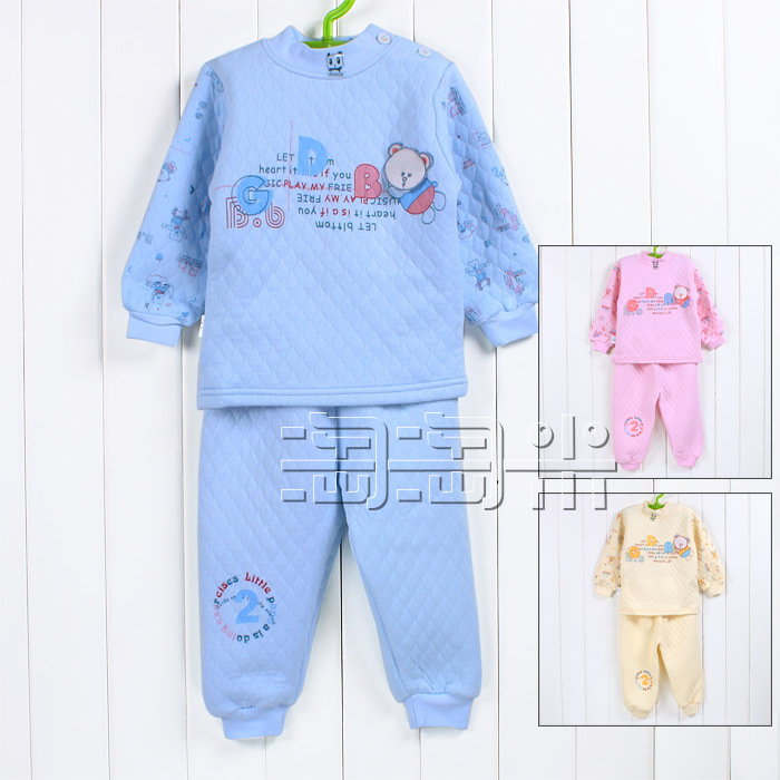 Baby bamboo fibre cotton-padded male child thermal underwear set