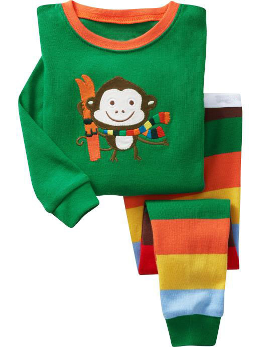 Baby set autumn lounge long-sleeve underwear sleep set green monkey skiing