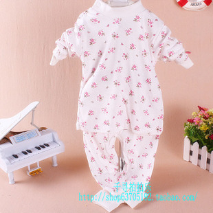 Baby spring and autumn 100% cotton underwear set child buckle cotton sweater infant 100% cotton long johns trousers