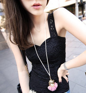 Back cross lace vest double layer lace slim sexy spaghetti strap basic vest b607