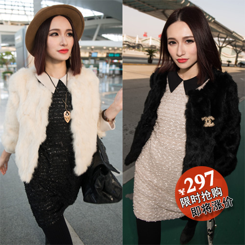 Bag autumn and winter women rabbit fur coat three quarter sleeve short design big clothes