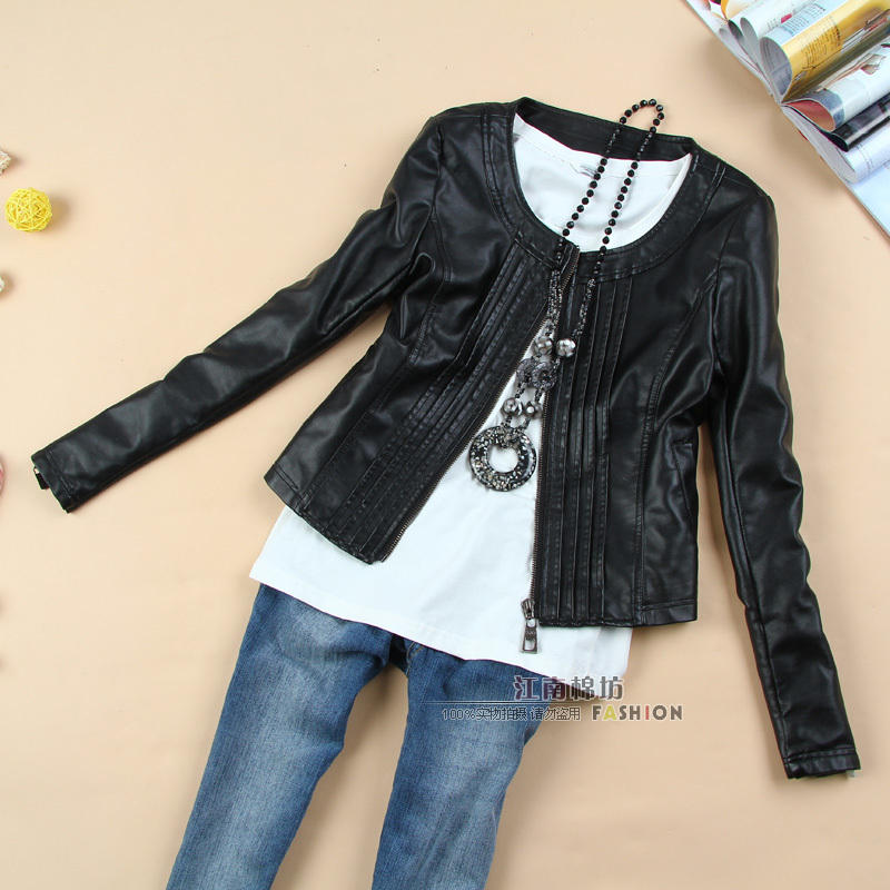 Bag mail Cotton autumn outerwear leopard print lining motorcycle short design slim leather jacket female PU clothing