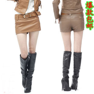 Bag mail Fashion leather culottes leather shorts short skirt female skorts PU culottes shorts with belt