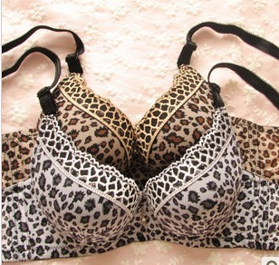 Bag women's underwear bra deep V-neck thickening deep V-neck leopard print push up underwear