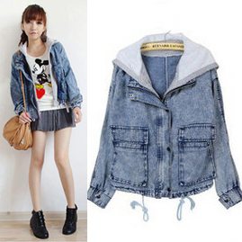 Bags loose zipper denim outerwear 8543 free shipping