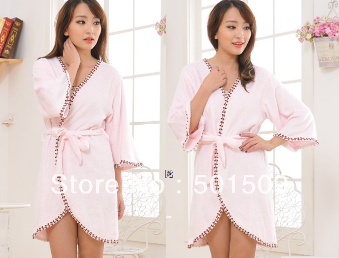 Bamboo Bathrobe, super soft bamboo robes, 100%bamboo fiber, natural & eco-friendly, sexy with embroidery lace, free shipping