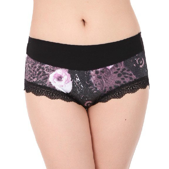 Bamboo Fiber Women's Pants underwear Brief Knickers Sexy Lace Two Color Black Pink 1316#