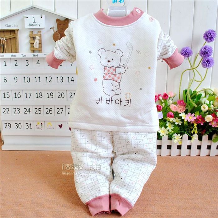 Bamboo fibre baby thermal underwear set baby pullover button underwear high quality fashion kids clothes free shipping