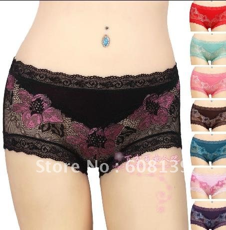 Bamboo fibre ladies underwear lace super sexy hollow out transparent female underwear