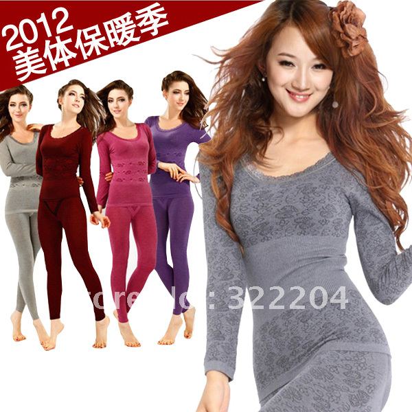 Bamboo fibre modal body shaping seamless beauty care underwear set female long johns long johns thermal underwear