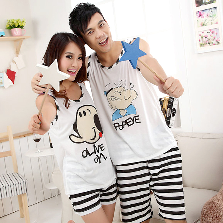 Bamboo fibre summer vest lounge cartoon POPEYE male women's lovers sleepwear 1019