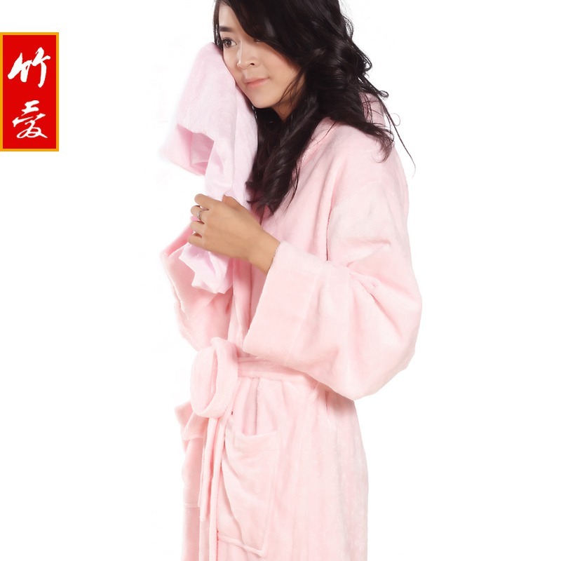 Bamboo fibre women's terry bathrobes sleepwear autumn and winter lounge luxury robe f203