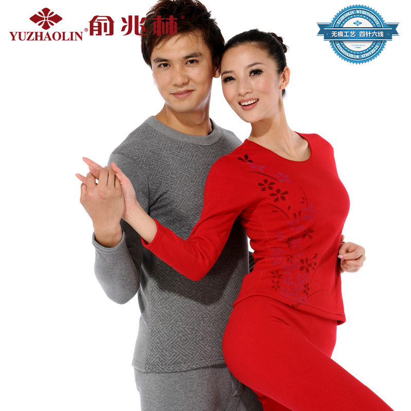 Bamboo wool kneepad plus velvet thickening print thermal underwear set male women's yzlnbnyh0