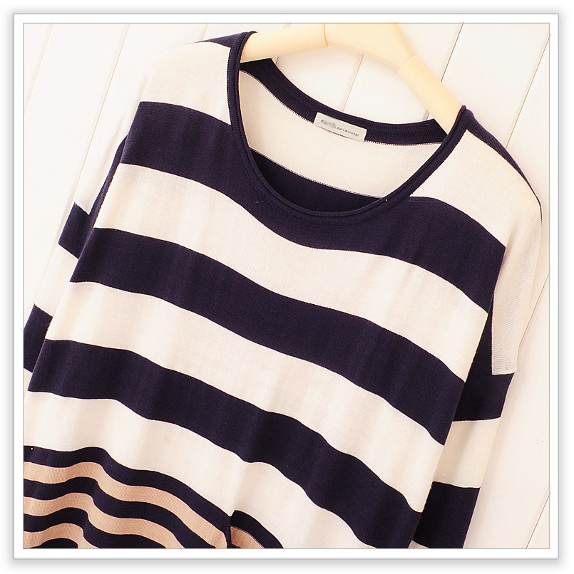 Baos shop sweet color block match stripe sweep single batwing sleeve sweater