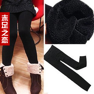 Barefoot thickening warm pants female loop pile double layer breathable socks winter legging