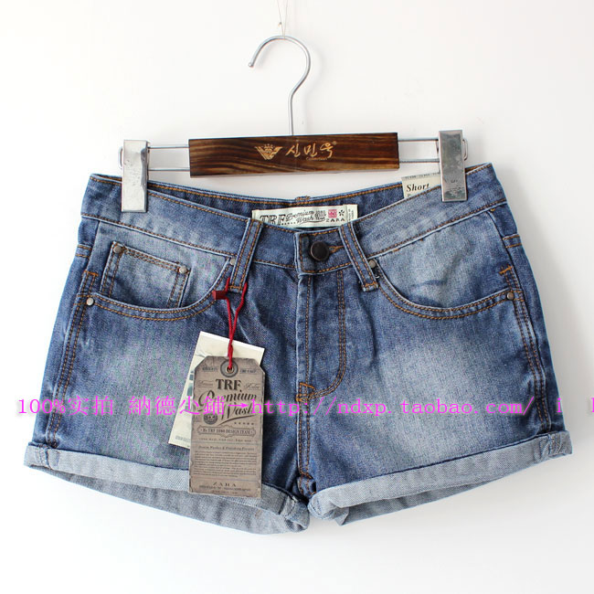 Basic all-match water wash roll up hem button denim shorts trousers female