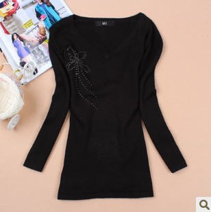 Basic autumn and winter outerwear sweater 7 loose basic shirt sweater slim plus size V-neck