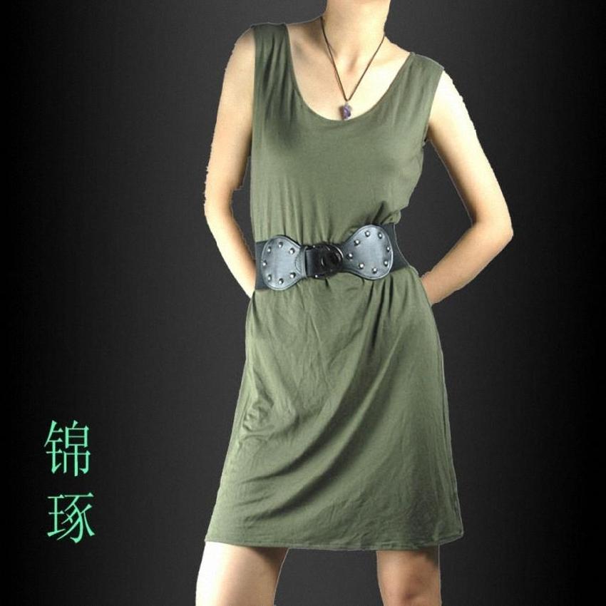 Basic shirt sweater sleeveless tank dress Army Green all-match clothing