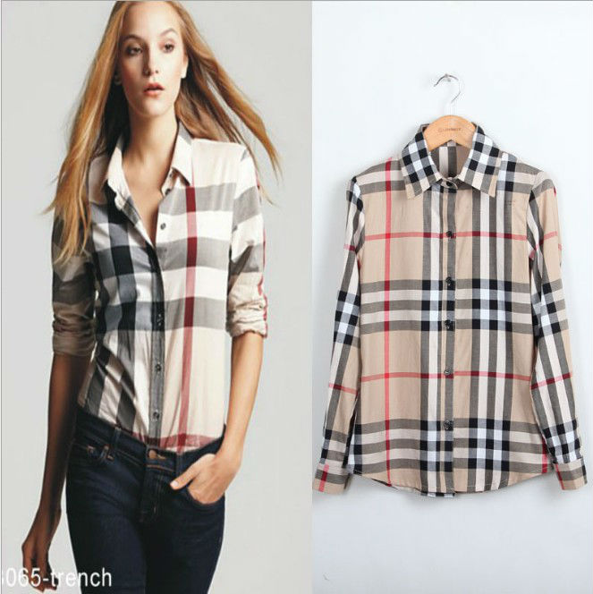 Basic Women's Long Sleeve Check Shirt Blouse Top 0128#