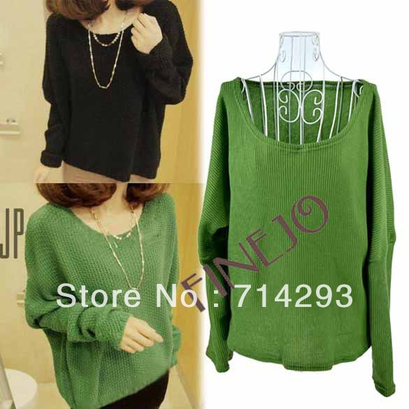 Batwing Round Neck Pullover Jumper Bottoming Shirt Ladies Casual Loose Short Sweater free shipping 9243