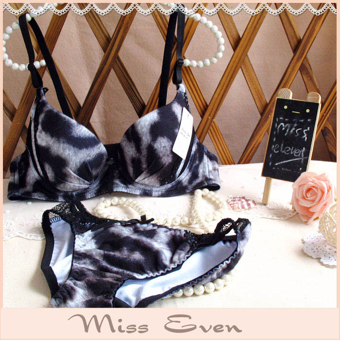 Bc large cup leopard print thin thick push up mianduanrong underwear bra set