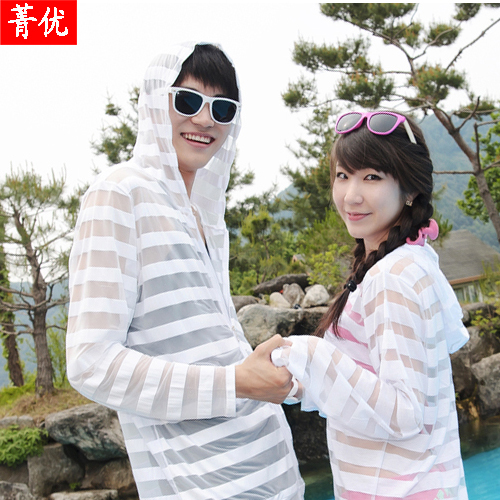 Beach clothes lovers sun protection clothing stripe sunscreen coat spring and summer clothes hooded clothing air conditioning