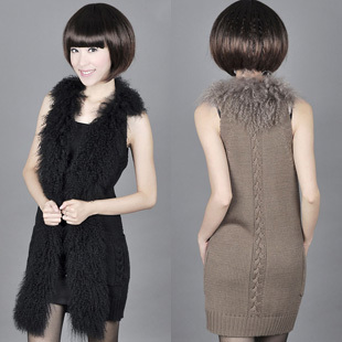 Beach wool thread knitted sleeveless outerwear women's long design beach wool fur vest