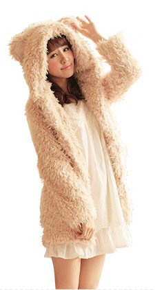 bear ears hooded plush outerwear women's teddy princess cardigan fleece