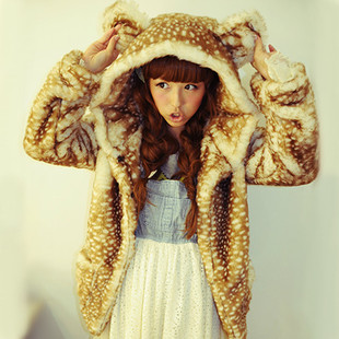 Bear ears thickening faux fur wool eco-friendly fur with a hood outerwear overcoat outerwear