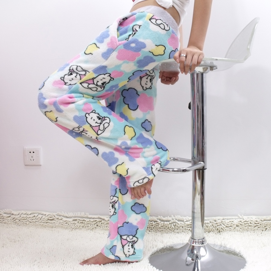 Bear lounge pants coral fleece thermal women's casual pajama pants