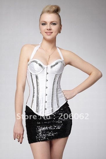 Beatiful Satin corset with sequin corset,free shipping, dropshipping available