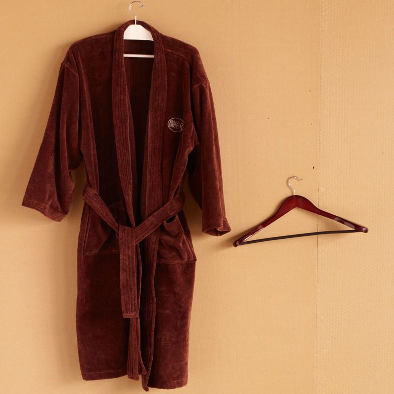 beautiful kimono collar Cut pile Bathrobe, 100%cotton, Coffee color, Size L, unisex, natural & eco-friendly, free shipping