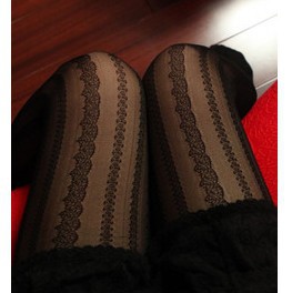 Beautiful lace  vertical stripe transparent ultra-thin stockings pantyhose