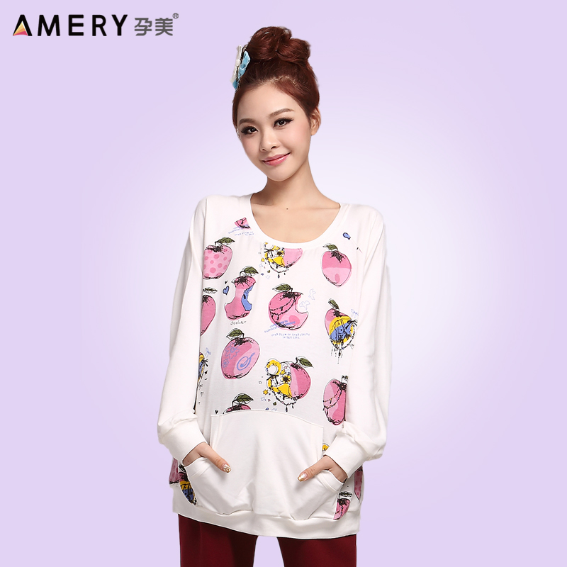 Beauty maternity top knitted long-sleeve sweatshirt fruit print 2013 spring loose