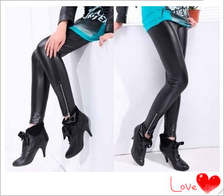 Beaver plush faux leather double layer thermal thickening legging plus size pants faux leather pants tights legging