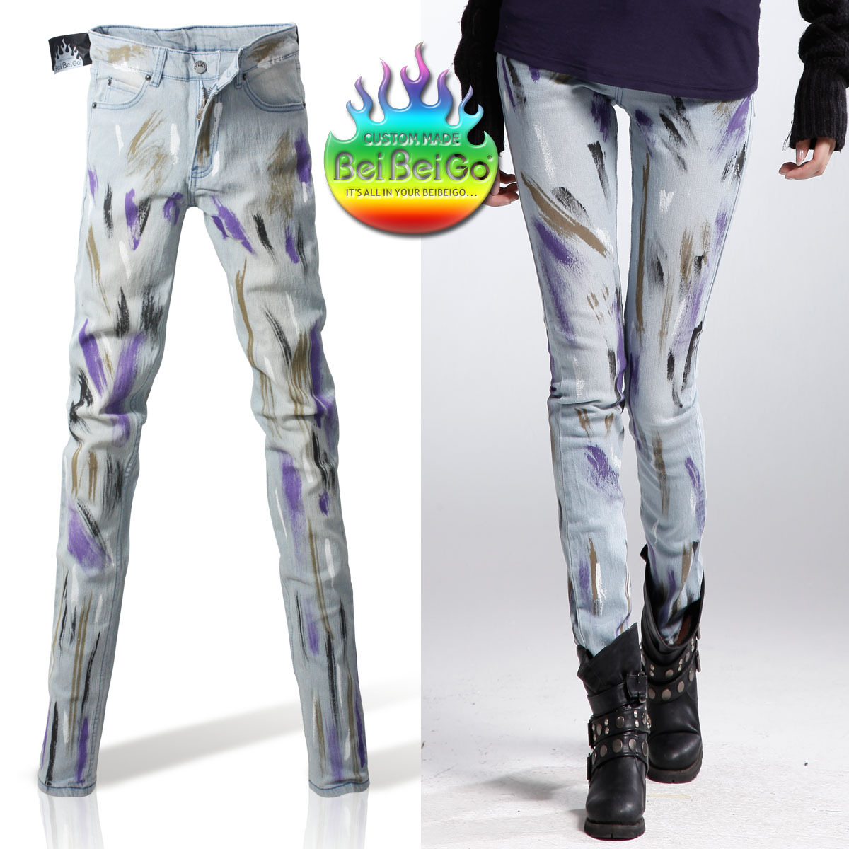 Beibeigo 2012 female slim paint brush skinny pants pencil pants jeans