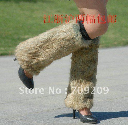 Beige black tip Faux Fur Leg Warmers women's Imitation Fur Boot Covers Leather Grass Socks free shipping