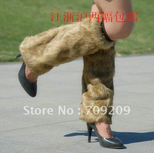 Beige colour Faux Fur Leg Warmers women's Imitation Fur Boot Covers Leather Grass Socks free shipping