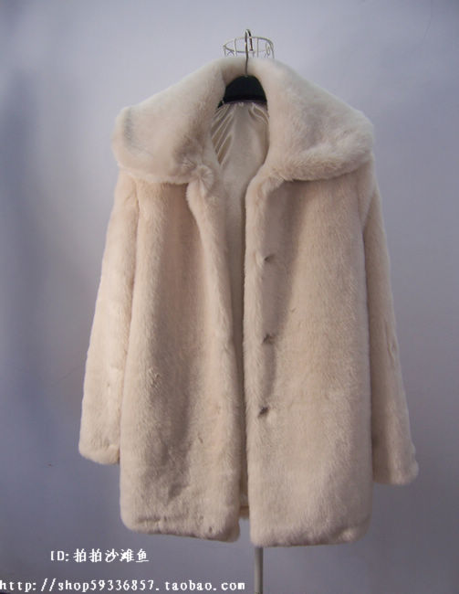 Beige faux paul warm fur overcoat large lapel medium-long fur coat 2