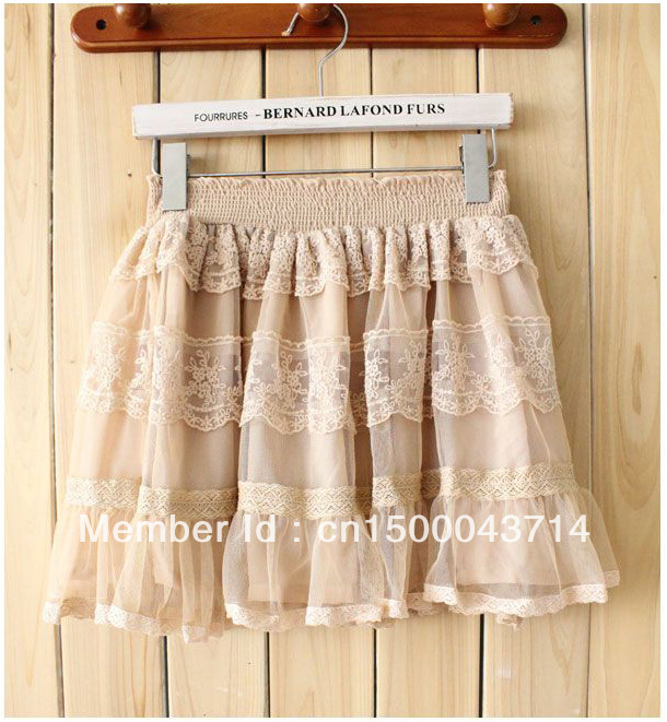 Beige Lace Thick and disorderly  Skirt