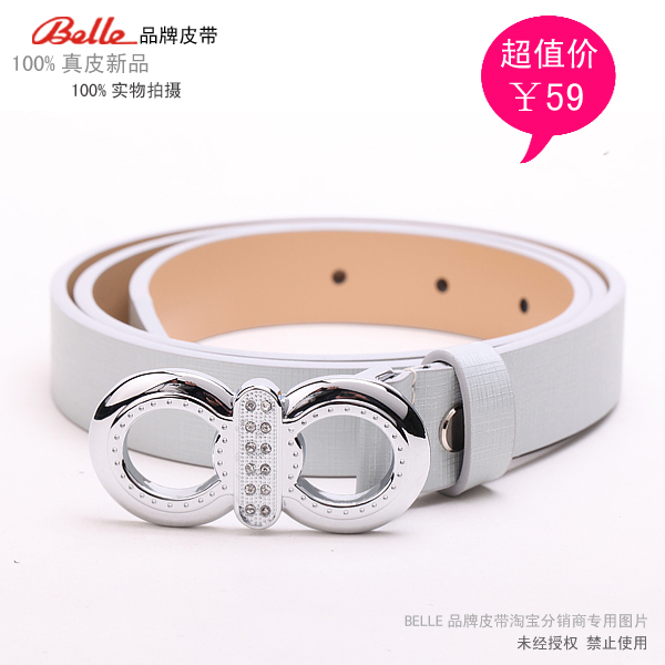 Belle strap ladies genuine leather cowhide women's strap light blue smooth buckle belt for ladies