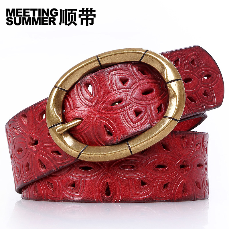 Belt decoration belt women's genuine leather first layer of cowhide strap jeans belt fashion all-match cutout