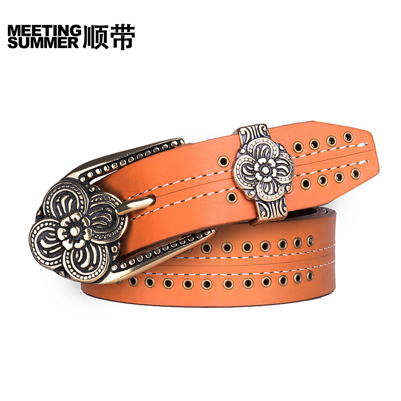 Belt fashion all-match belt women's genuine leather genuine leather strap belt rivet vintage decoration