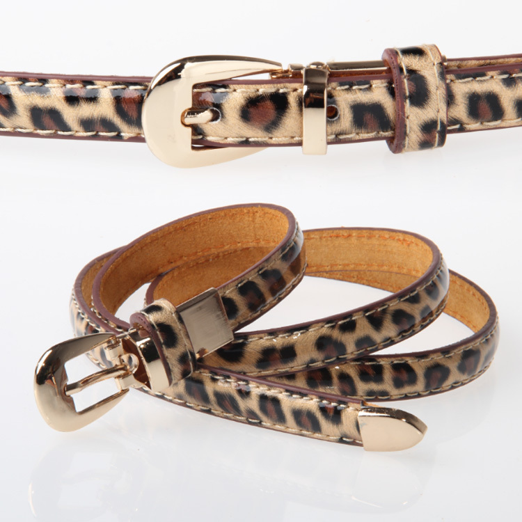 Belt female all-match genuine leather women's candy color thin belt decoration fashion strap with leopard print