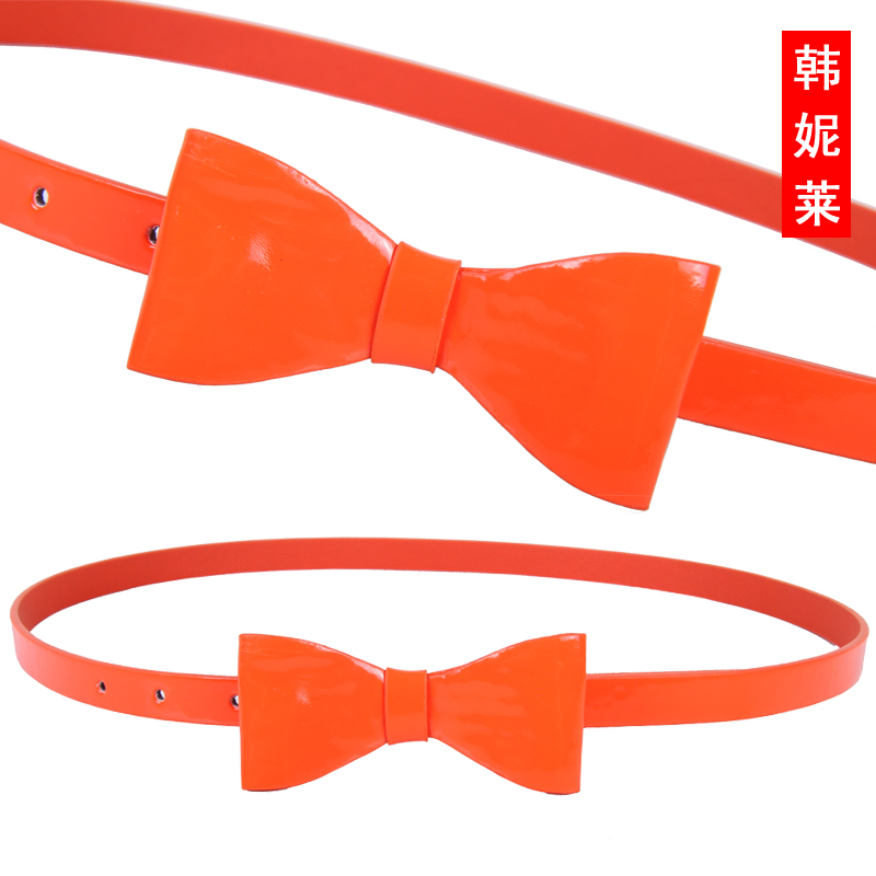 Belt female bow belt women's strap all-match candy color japanned leather strap pu0118