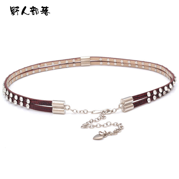 Belt female fashion all-match women's belt decoration belly chain rhinestone leopard print leather inlaying 4692